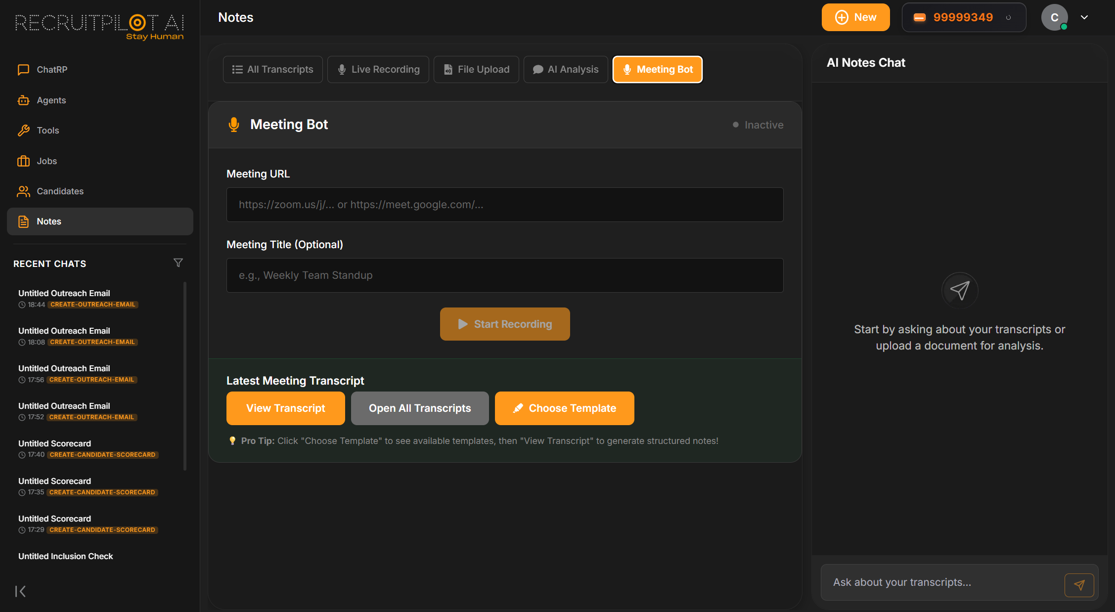 RecruitPilot platform screenshot showing additional features